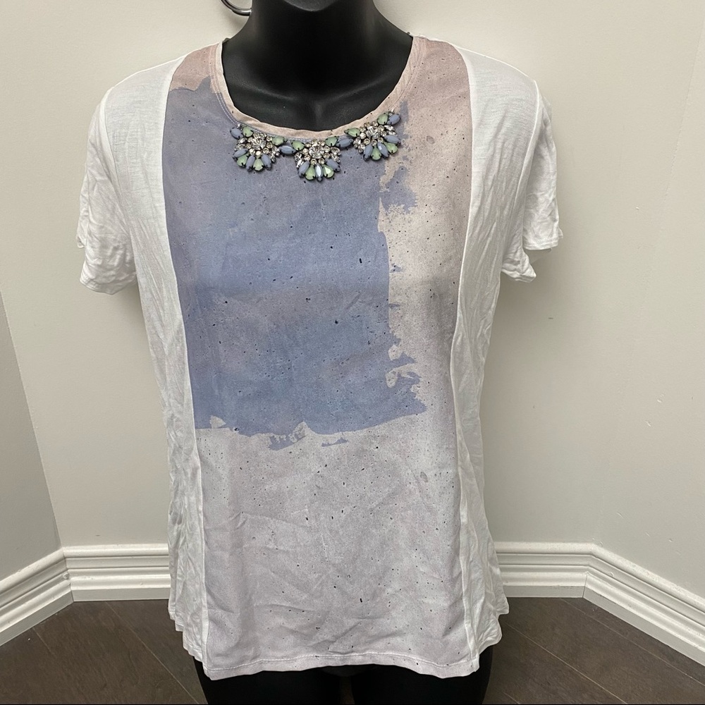 Zara Cute top with Jewelled Neckline and Watercolour Backdrop